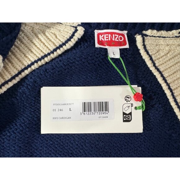Kenzo Paris Logo Patch wool varsity Cardigan sz L color blue NWT mspr $595 - Picture 9 of 10